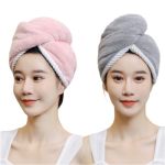 Snylob 2PCS Coral Velvet Bow Shower Cap Bathing Head Wear Thickened Absorption Hair Drying Caps Bow Bothing Cap Head Towel Wrap