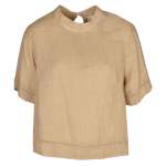 Crochet Inset Boxy Linen Top - Toast L xl