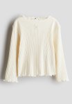 Overlock-detail Cotton Top - Cream