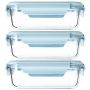 3PC Glass Meal Containers Food Storage Lunch Boxes Strong Grip SEAL-3PC