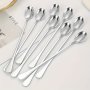 8PCS Stainless Steel Long Handle Ice Tea Spoon Coffee Spoon Ice Cream Stirring Spoon Dishwasher Safe Kitchen Accessories Flatware Set