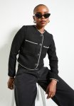 Edit Co-ord Tweed Blaket Stitch Jacket - Black Tweed