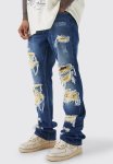 Slim Rigid Flare Contrast Rip Jeans - Dark Blue