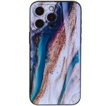 Phone Case With Marble Print & Pro Cam For Iphone 15 Pro - Blue & Brown