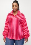 Plus The Sheer Bellow Sleeve Shirt - Red & Pink Stripe