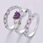 3PCS Men's Trendy Rings Classic Hollow Love Gesture Stacking Cubic Zirconia Ring Hugging Heart-shaped Jewelry Promise Eternity E