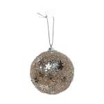 Xmas Ball With Glitter Champagne Snowflake Design 8CM