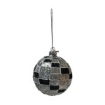 Glass Bauble With Black silver Tile 8CM