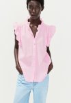 Linen-blend Blouse - Light Pink