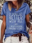 Letter Print T-Shirt Casual Crew Neck Short Sleeve Summer T-Shirt Women's Clothing
