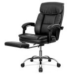Black Pu Leather Executive Chair Extendable Leg Rest