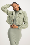 Chloe Cropped Teddy Jacket - Sage - S
