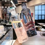 1PC 500ML 16.9OZ Leakproof Plastic Water Bottle Lightweight Transparent Water Cup With Time Mark For Outdoor Sports Fitness Trav