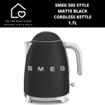 Smeg 50S Style Matte Black Cordless Kettle - 1.7L