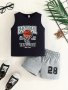 2PCS Baby Boys' Summer Basketball Print Sleeveless T-Shirt And Shorts Set Casual Athletic Style For Toddler Navy & Grey Outfit