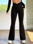 High Waist Flare Leg Pants Young Solid Simple Pants For Spring & Fall Women's Clothing