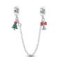 Festive Safety Chain Charm With Christmas Tree & Bells For Charm Bracelet