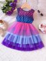 Girls Sweet Mermaid Dress Contrast Mesh Sleeveless Gradient Layered Dress