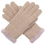 Byos Women's Winter Cozy Plush Faux Fur Fleece Lined Knit Gloves W decorated Cuff