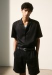 Relaxed Fit Linen-blend Shorts - Black