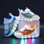 Trendy Cute Cartoon Dinosaur Sneakers With Light For Boys Breathable Lightweight Sport Shoes For Walking Running