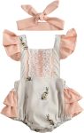 Peach Grey Easter Bunny Ruffle Romper And Headband