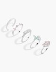 Silver Plated Pink & Blue Cubic Zirconia Leafy Mixed Rings 5-PACK - M l