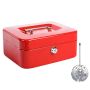 Large Metal Lock Cash Box 2 Keys With Foldable Keyring Knife Red