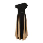 Black & Camel Godet Belted Maxi Dress