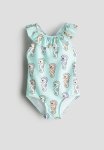 Flounce-trimmed Swimsuit - Mint Green seahorses