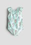 Flounce-trimmed Swimsuit - Mint Green/seahorses