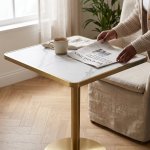 Square Marble Effect Dining Table With Gold Pedestal Base - White