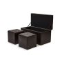 3 Piece Faux Leather Footstools Ottoman Storage Bench Set - Brown
