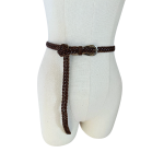 Brown Vintage Plaited Skinny Leather Belt - Adjustable
