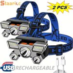 Staaricc 2/1 Pack Super Bright Rechargeable LED Headlamp Ultralight USB Five Headlight 4 Modes Portable Head-mounted Flashlight 