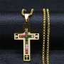 1PC Bohemian-style Stainless Steel Pendant Necklace With Synthetic Gemstone Cross Pendant Chain