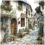 Tear Resistant Deco Print Old Village