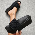 Women's Quilted Platform Slide Sandals Fashion Solid Color Open Toe Shoes All-match Outdoor Summer Slides