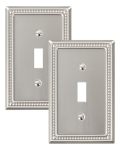 Treewell 2-PACK Single Toggle Light Switch Cover Plate Pearls Decorative Switch Plate Covers Brushed Nickel 1 Gang Metal Wall Pl