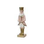 Polyresin Nutcracker With Present 10X10.8X30CM - Pink White & Gold
