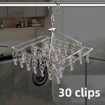 Stainless Steel Laundry Drying Rack - 30 Clip Hanger For Socks Underwear Clothing - Windproof Space-efficient Organizer For Home