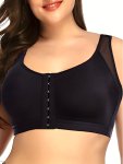 Plus Size Sports Bra Women's Plus Closure Front Contrast Mesh Post Surgery Wireless Bra