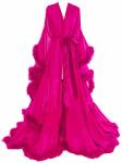 Molisa Womens Sexy Feather Bridal Robe Long Wedding Scarf Illusion Bathrobe Sleepwear Lingerie Robe Nightgown Fuchsia L xl