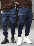 Men's Cuffed Cargo Pants With Flap Pockets Loose Fit Comfy Pants For Outdoor Activity