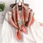 89.99CM 4 Colors Print Square Scarf Thin Smooth Satin Shawl Casual Sunscreen Head Wrap