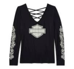 Bling Long Sleeve Laced Back V Neck Tee – Chrome & Roses