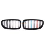 Bmw F10 5 Series Main Kidney Double Slat Grilles Gloss Black With Stripes 11-17