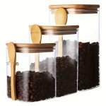 Elegant Glass Jar With Bamboo Lid & Spoon - Airtight Kitchen Storage For Spices Rice Coffee Candy Durable Thickened Glass Reusab
