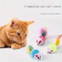 5PCS Mixed Color Feather Mouse Cat Toys Plush Mice Toy With Rainbow Tails Interactive Self-play Kitty Toy Set