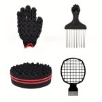 Hair Sponge Brush Curl Sponge Glove Metal Hair Pick Comb Dreadlocks Hair Coil Pick Comb